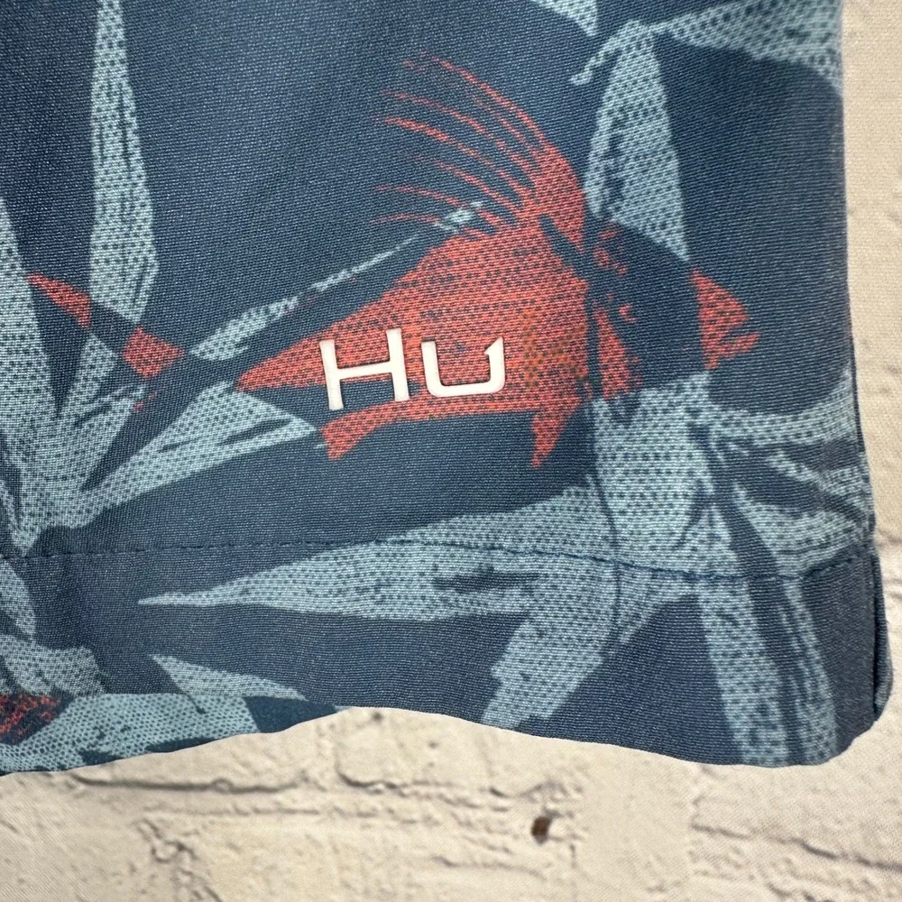 Huk Performance Fishing Mens Blue Coral Fish Tropical Print Swim Trunks Size S